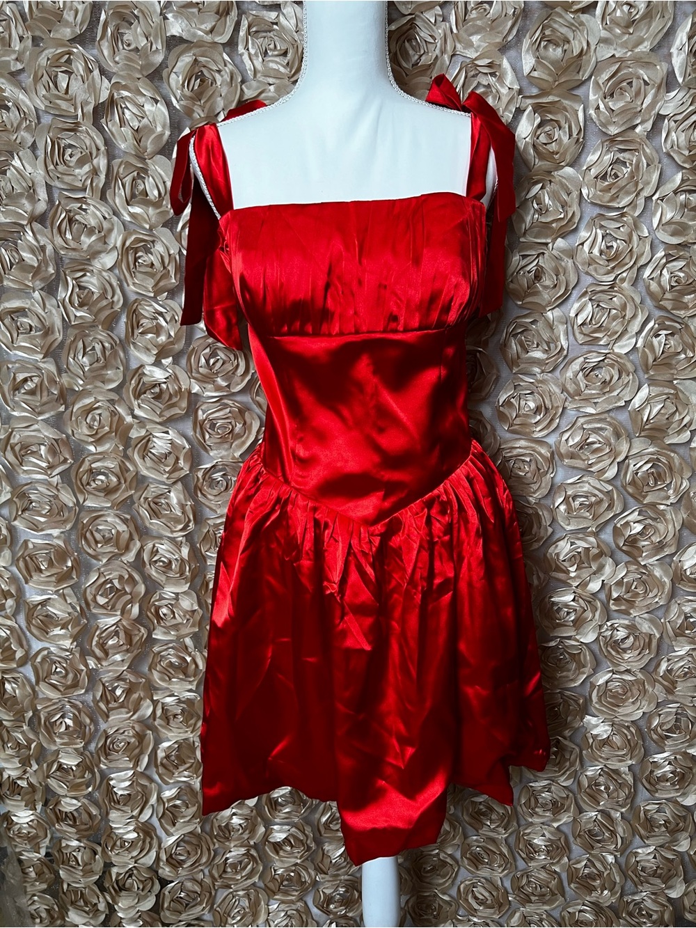 Red Satin Tie-Shoulder Cocktail Dress